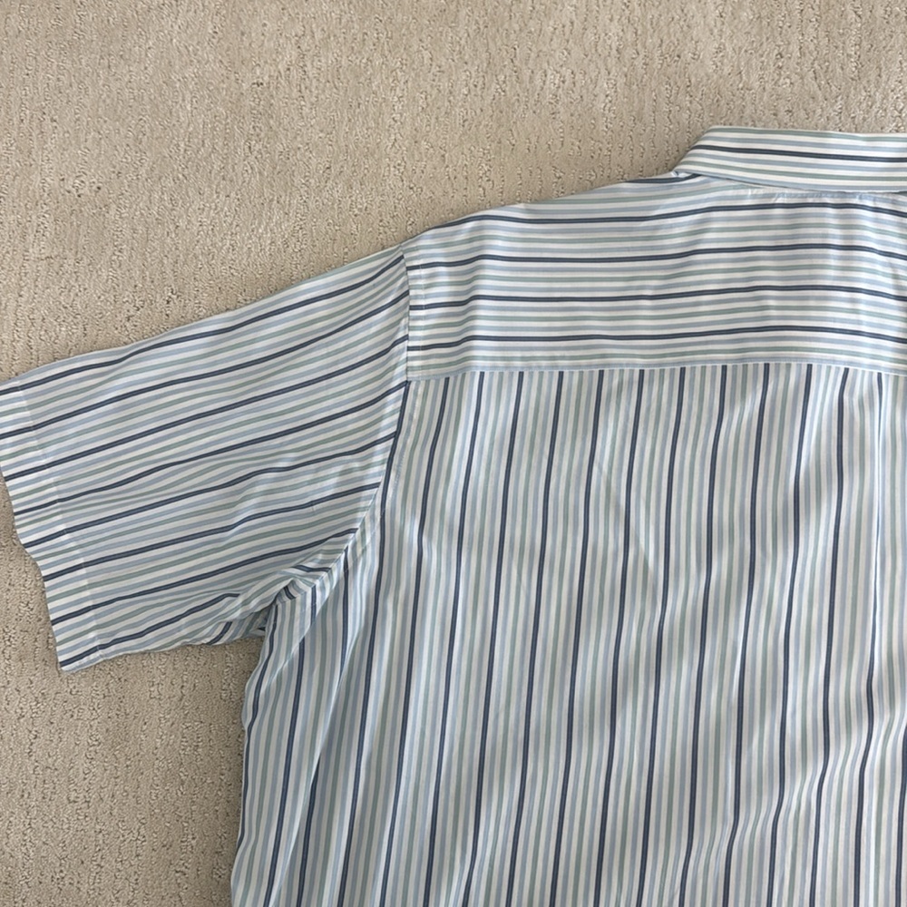 Austin Reed Men’s XL Short Sleeve Button Down 100% Cotton  Blue Striped Shirt‎ - Picture 8 of 12
